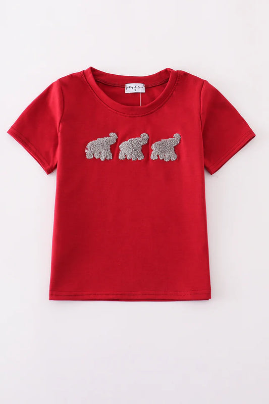 Red Elephant French Knot Top