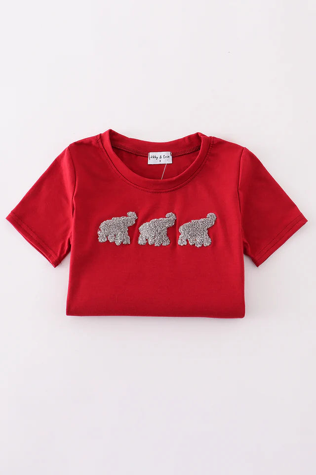 Red Elephant French Knot Top