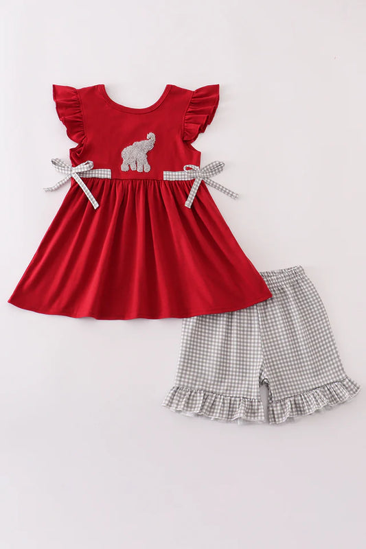 Red Elephant French Knot Girls Short Set
