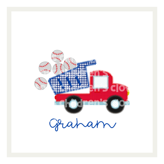 Faux Patchwork Dumptruck & Baseballs