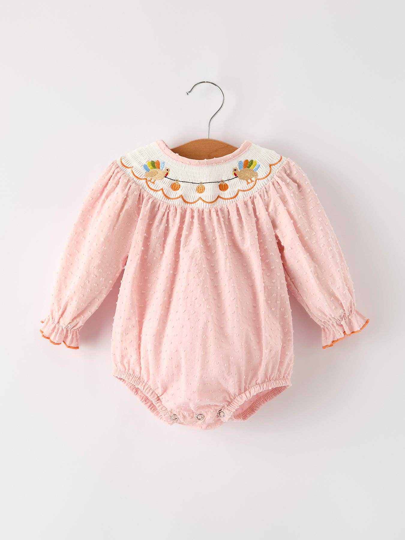 Turkey Pumpkin Smock Embroidery Baby Girl Bubble