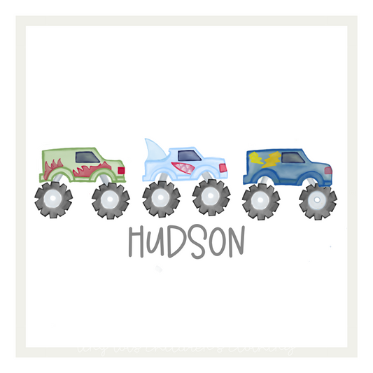 Watercolor Monster Truck Trio