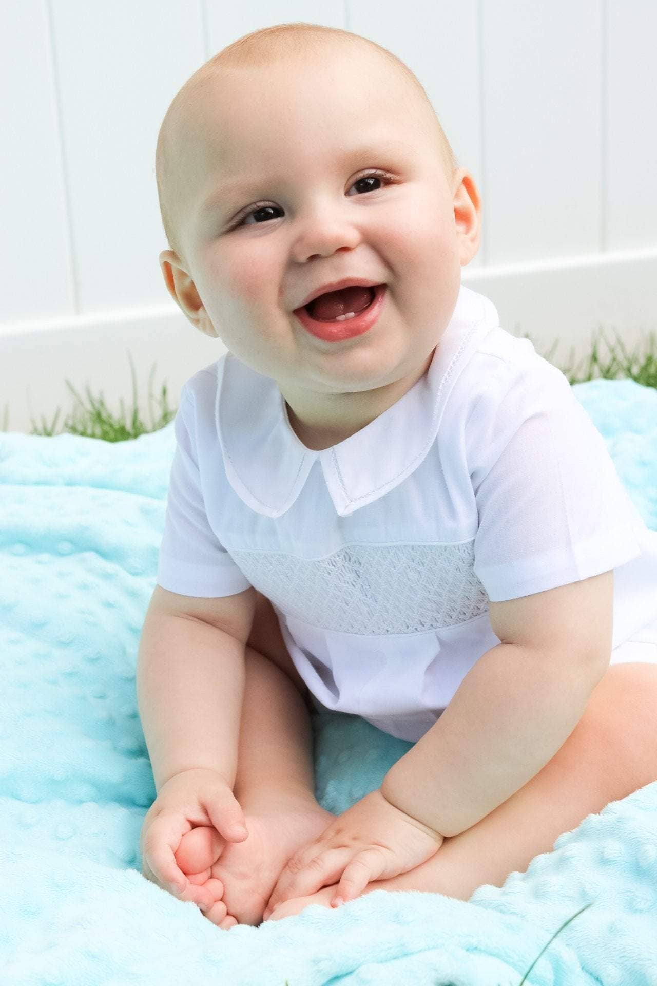 Diamond Smocked Romper - BLUE