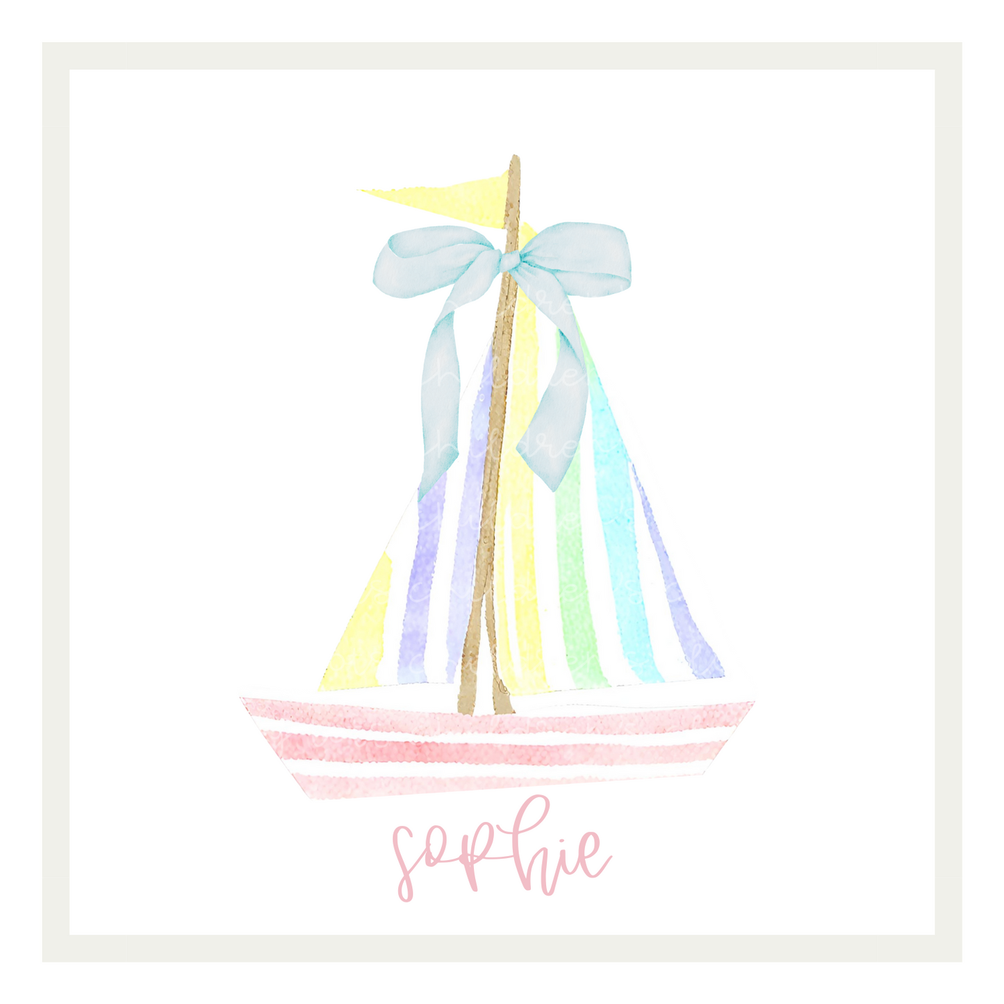 Watercolor Striped Sailboat
