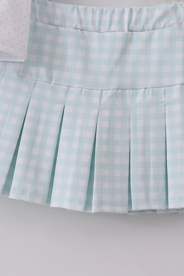 Aqua Dotted Gingham Athletic Skort Set SIZE 8