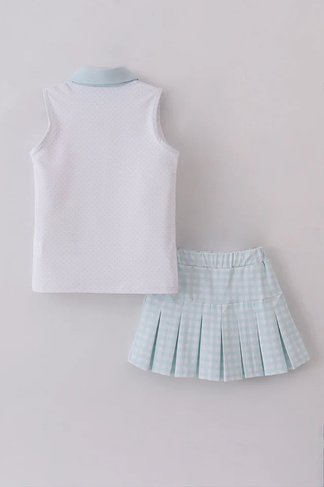 Aqua Dotted Gingham Athletic Skort Set SIZE 8