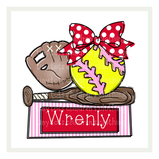 Girls softball trio with bow & nameplate