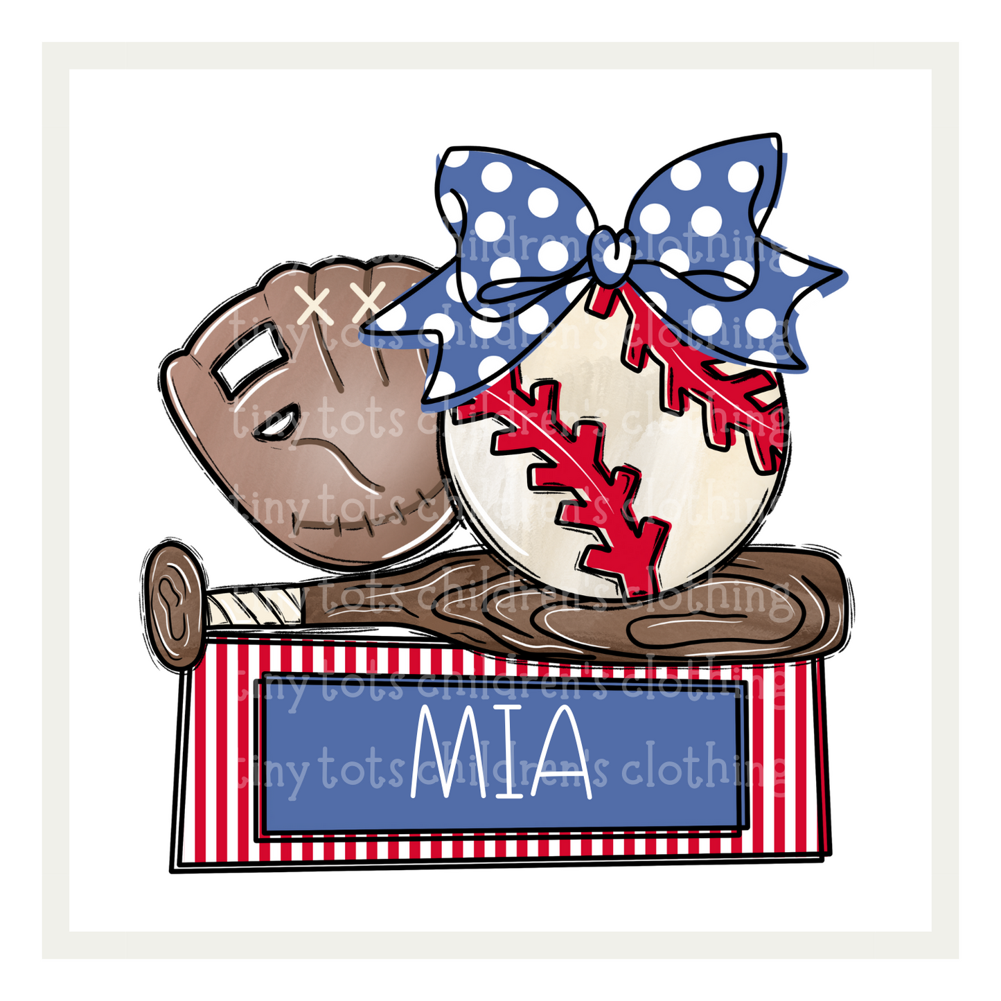 Girls baseball trio with bow & nameplate