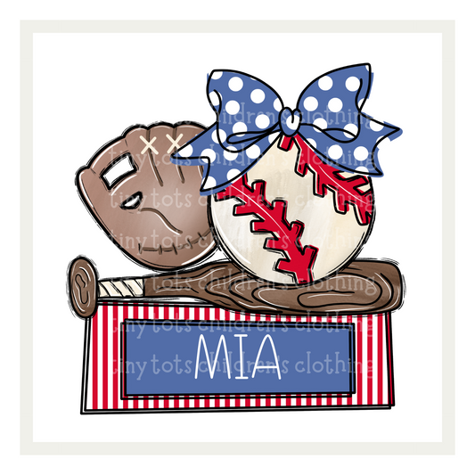 Girls baseball trio with bow & nameplate