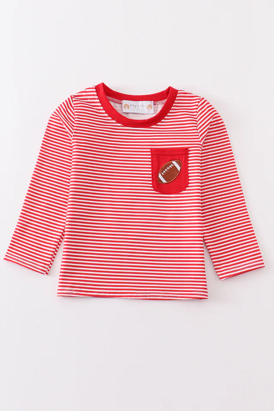 Red Stripe Football Pocket Tee