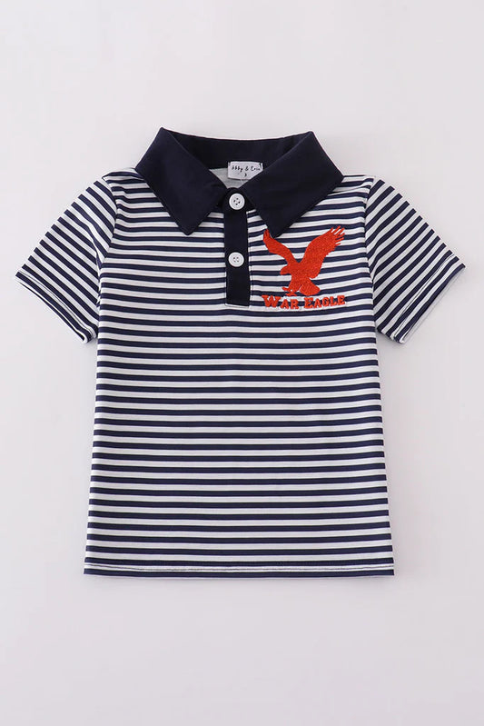 Navy Stripe Eagle Embroidered Polo