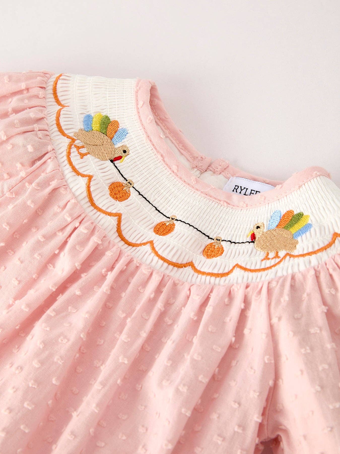 Turkey Pumpkin Smock Embroidery Baby Girl Bubble