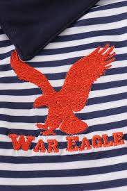 Navy Stripe Eagle Embroidered Polo