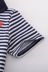 Navy Stripe Eagle Embroidered Polo