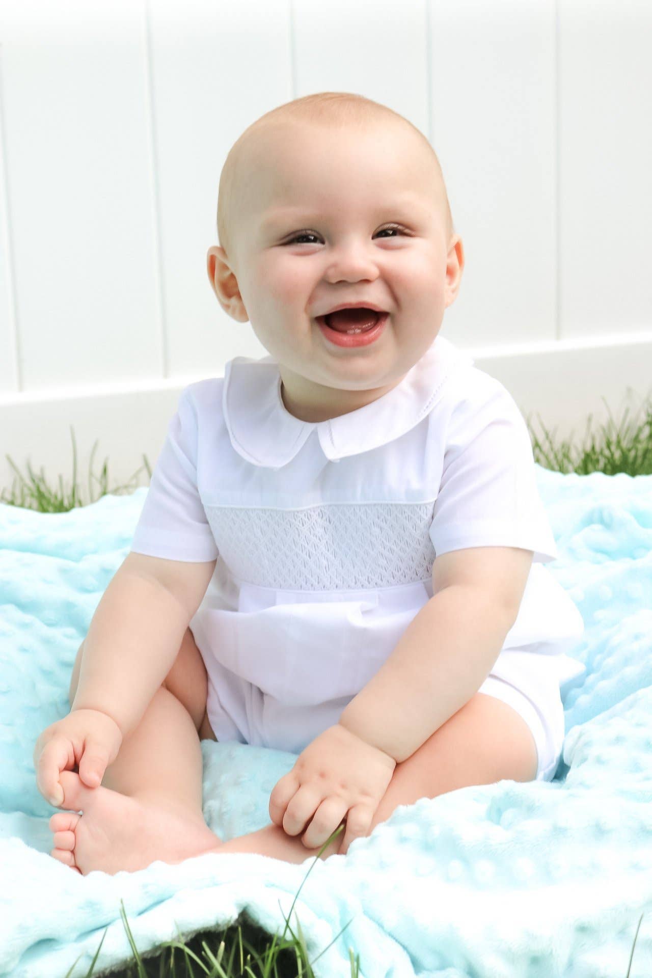 Diamond Smocked Romper - BLUE