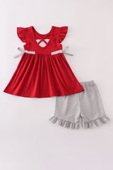 Red Elephant French Knot Girls Short Set