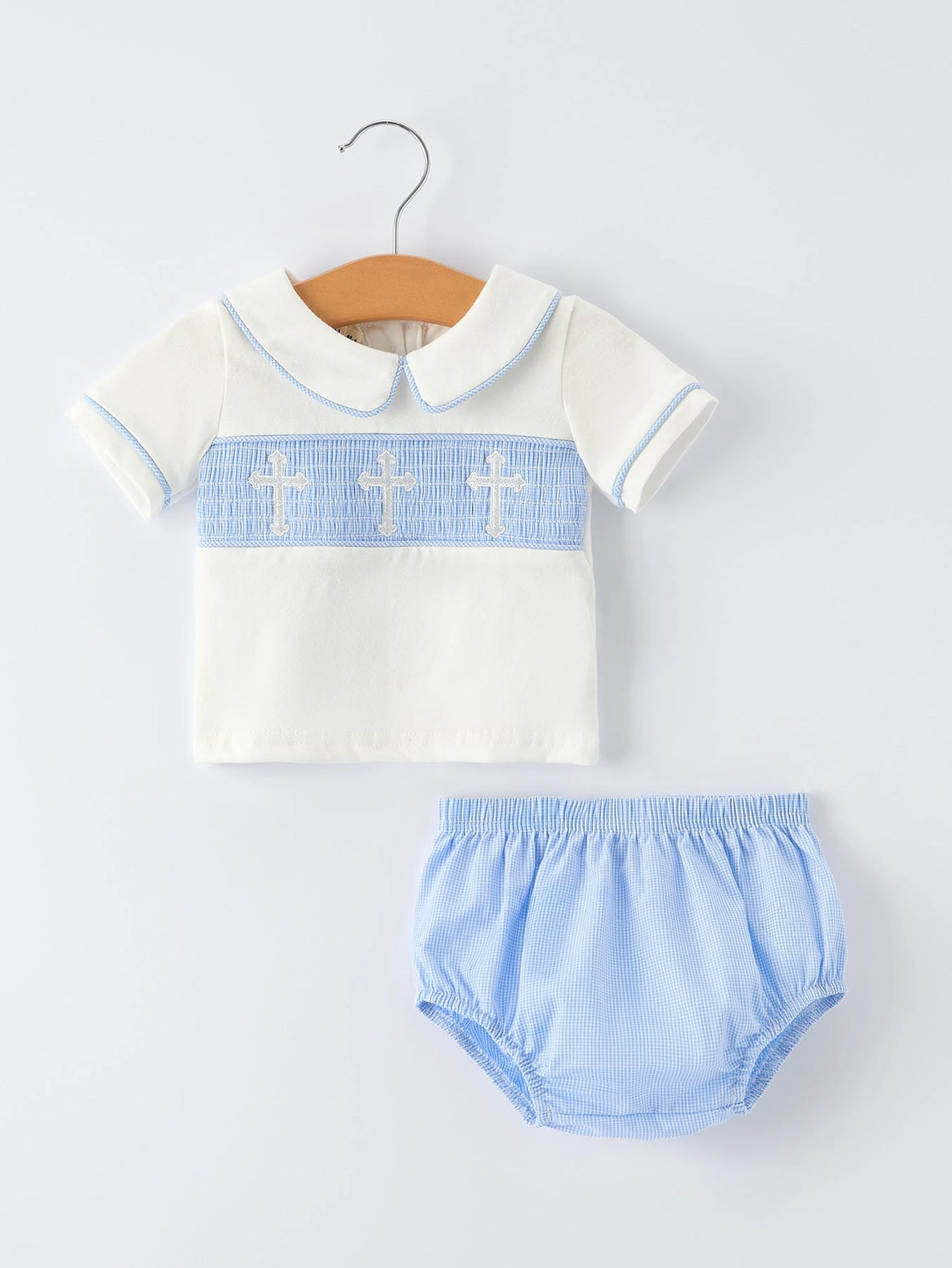 Blue Gingham & Crosses Diaper Set