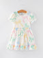 Colorful Bow Print Puff Sleeves Dress