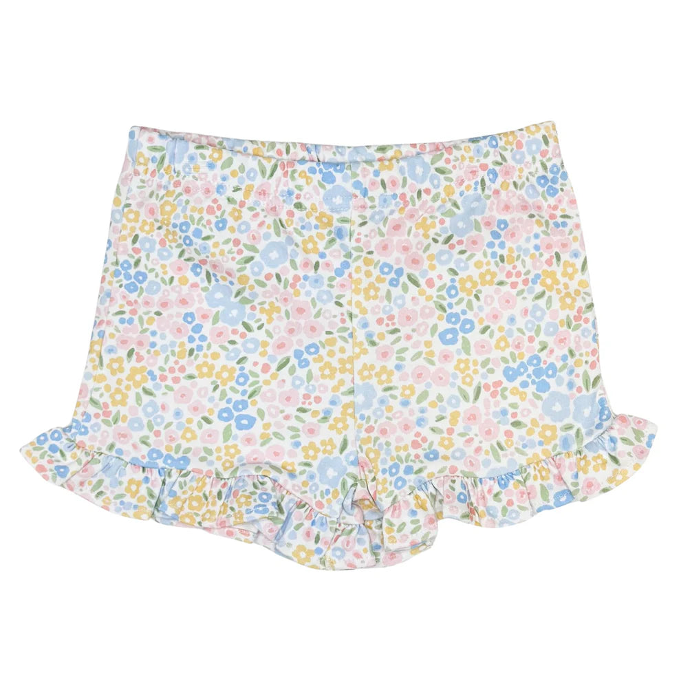 Ruffled Knit Shortie Shorts - Floral