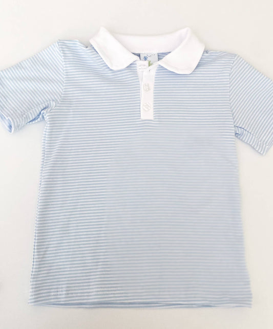 Blue & White Stripe Short Sleeve Polo
