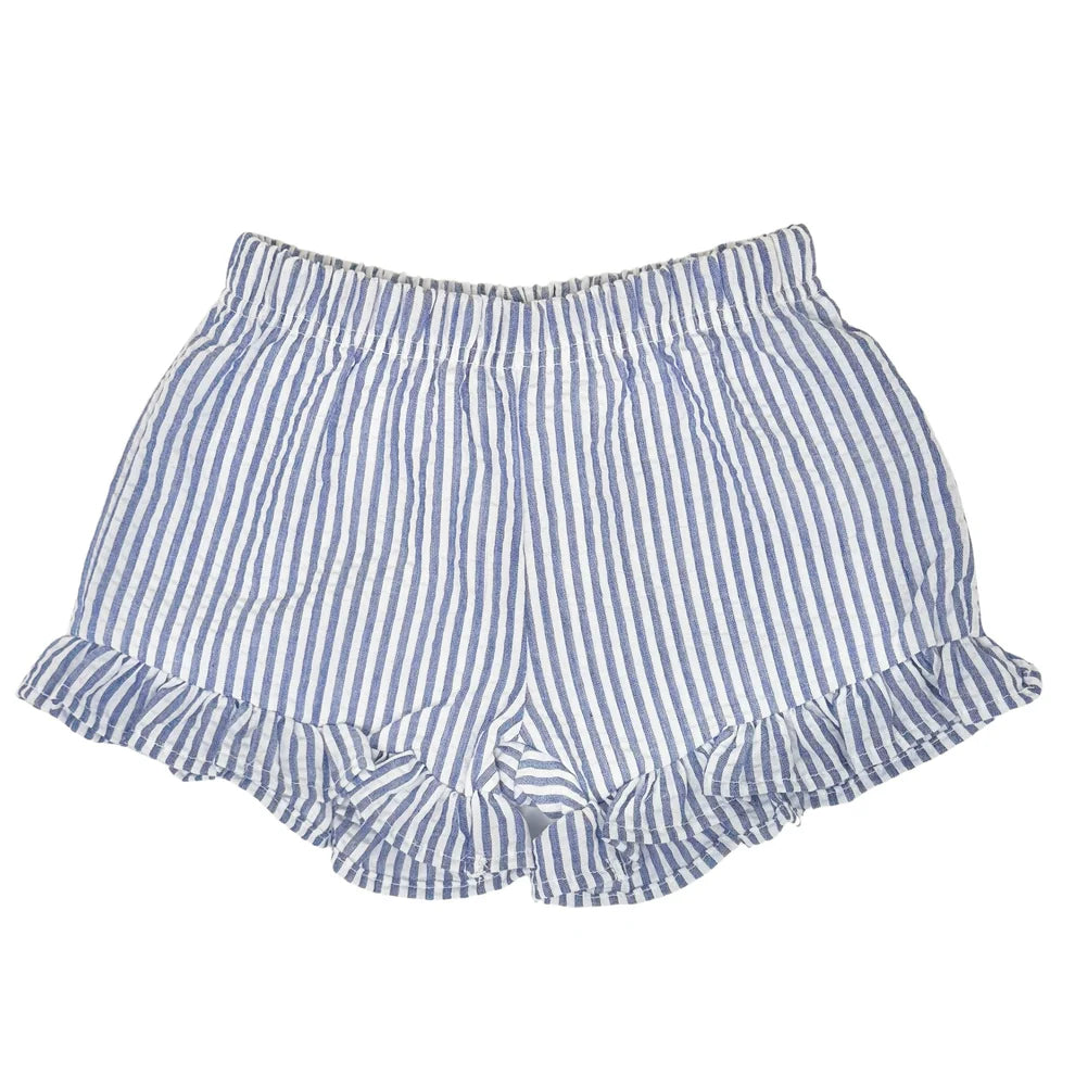 Ruffled Seersucker Shortie Shorts - Navy