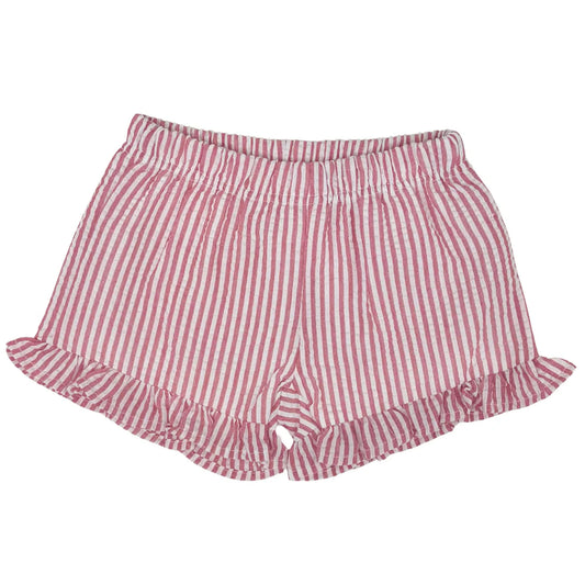 Ruffled Seersucker Shortie Shorts - Red