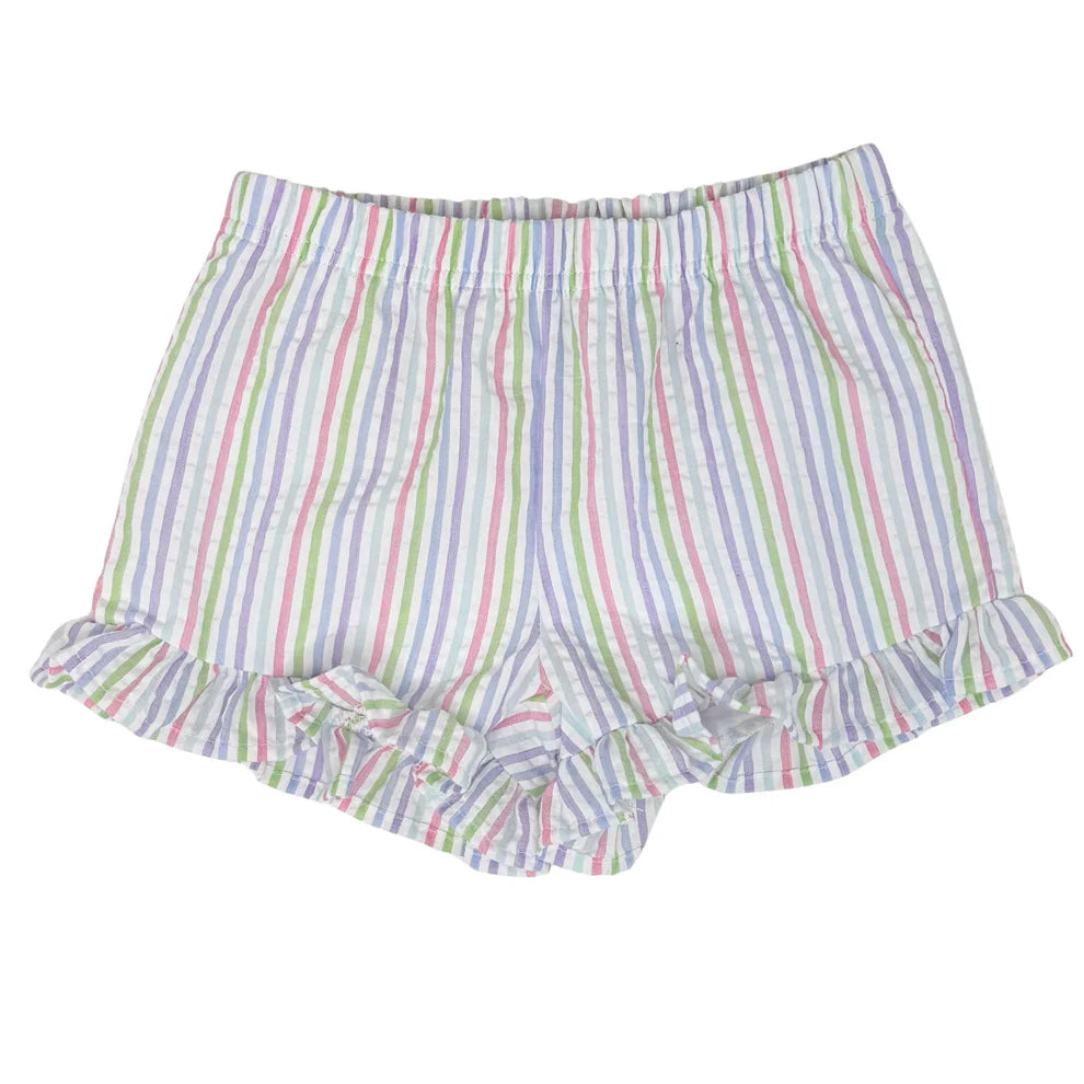 Ruffled Seersucker Shortie Shorts - Rainbow