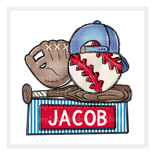 Boys baseball trio with hat & nameplate