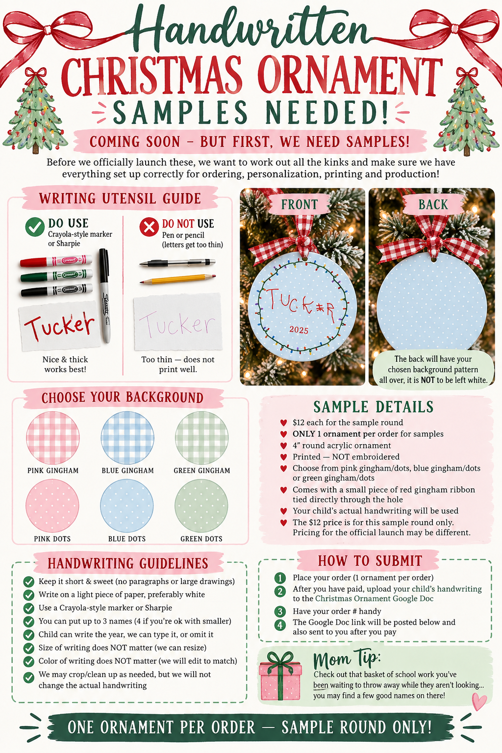 Handwritten Christmas Ornament SAMPLES