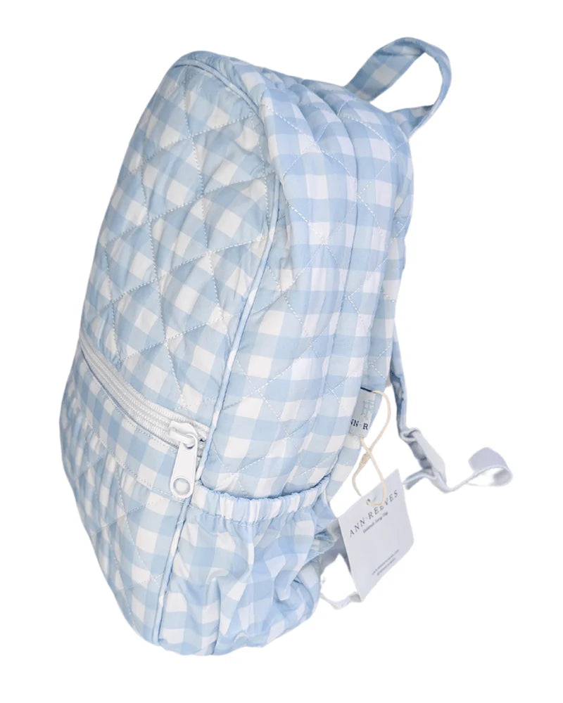 Blue Gingham Quilted Backpack