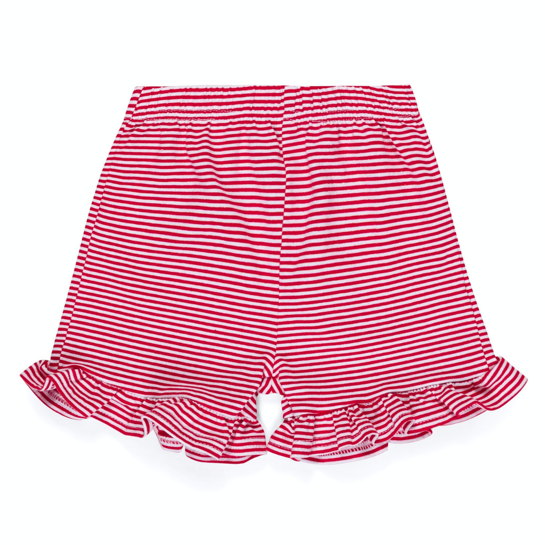 Knit Stripe Ruffle Shorts - Red