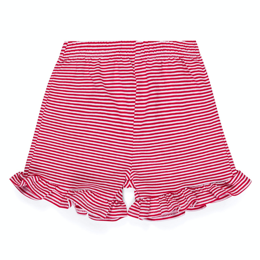 Knit Stripe Ruffle Shorts - Red