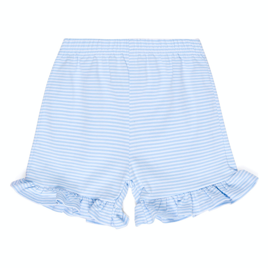 Knit Stripe Ruffle Shorts - Light Blue