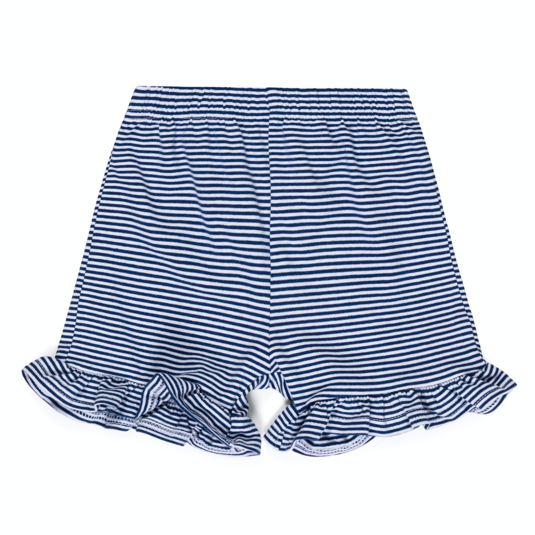 Knit Stripe Ruffle Shorts - Navy