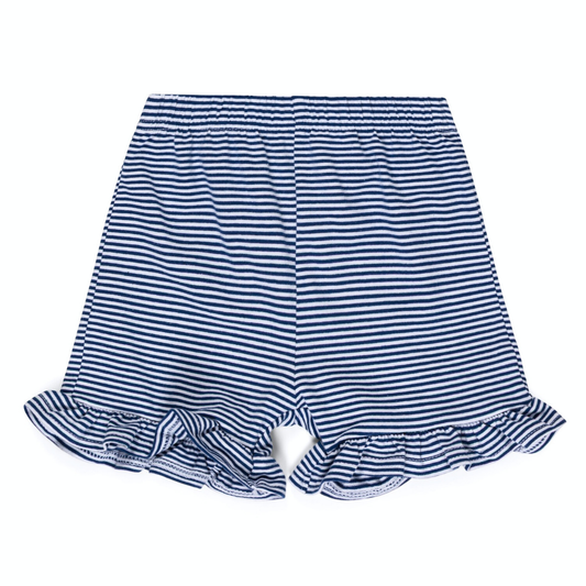 Knit Stripe Ruffle Shorts - Navy